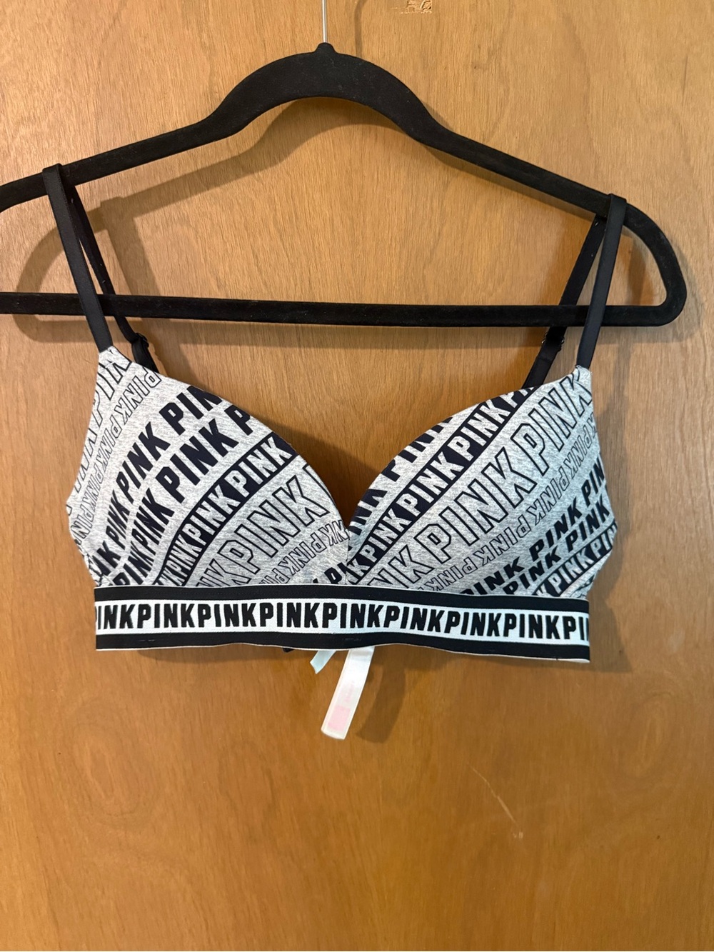 PINK Logo Bralette in Black and White